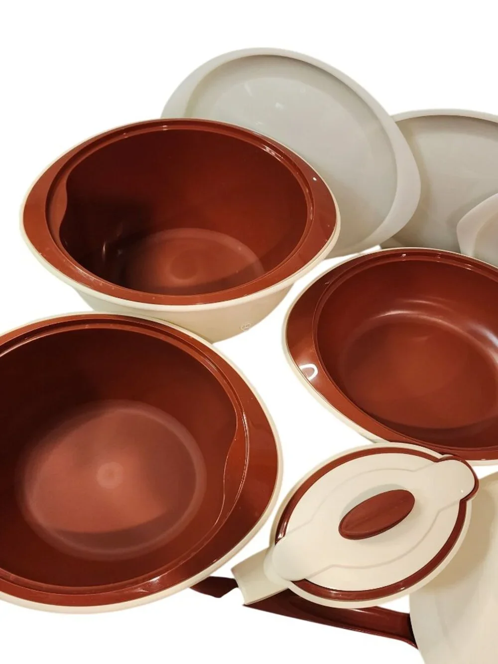 Vintage Tupperware Insulated Oval Serving Bowl Set Cream & Cinnamon 1,2,3L gravy